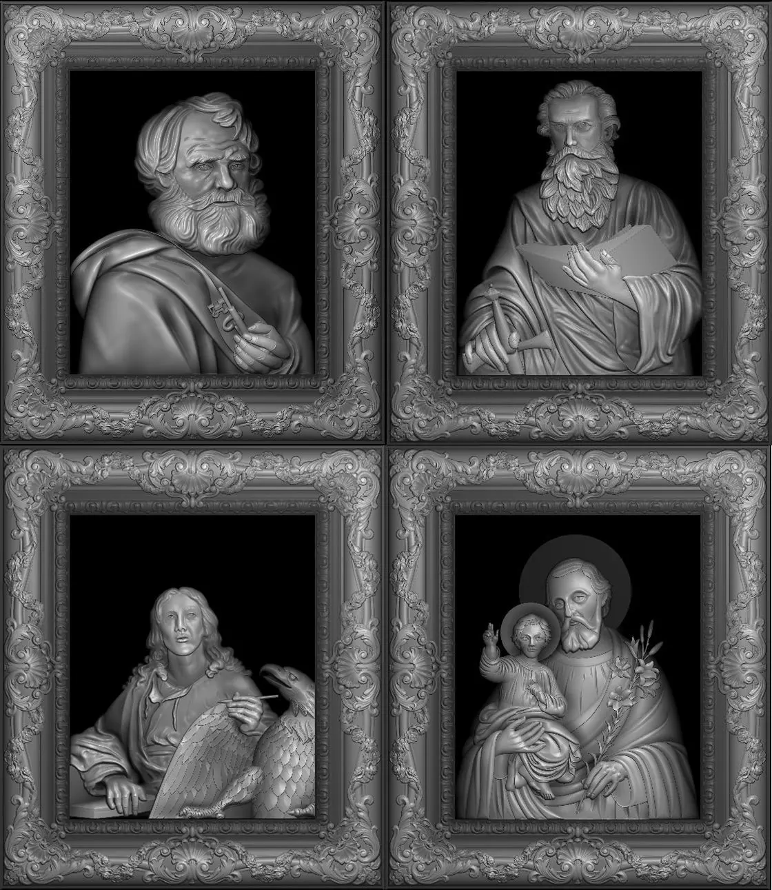 Saints collection- 3d model four statues of jesus in frame 3D print model_0