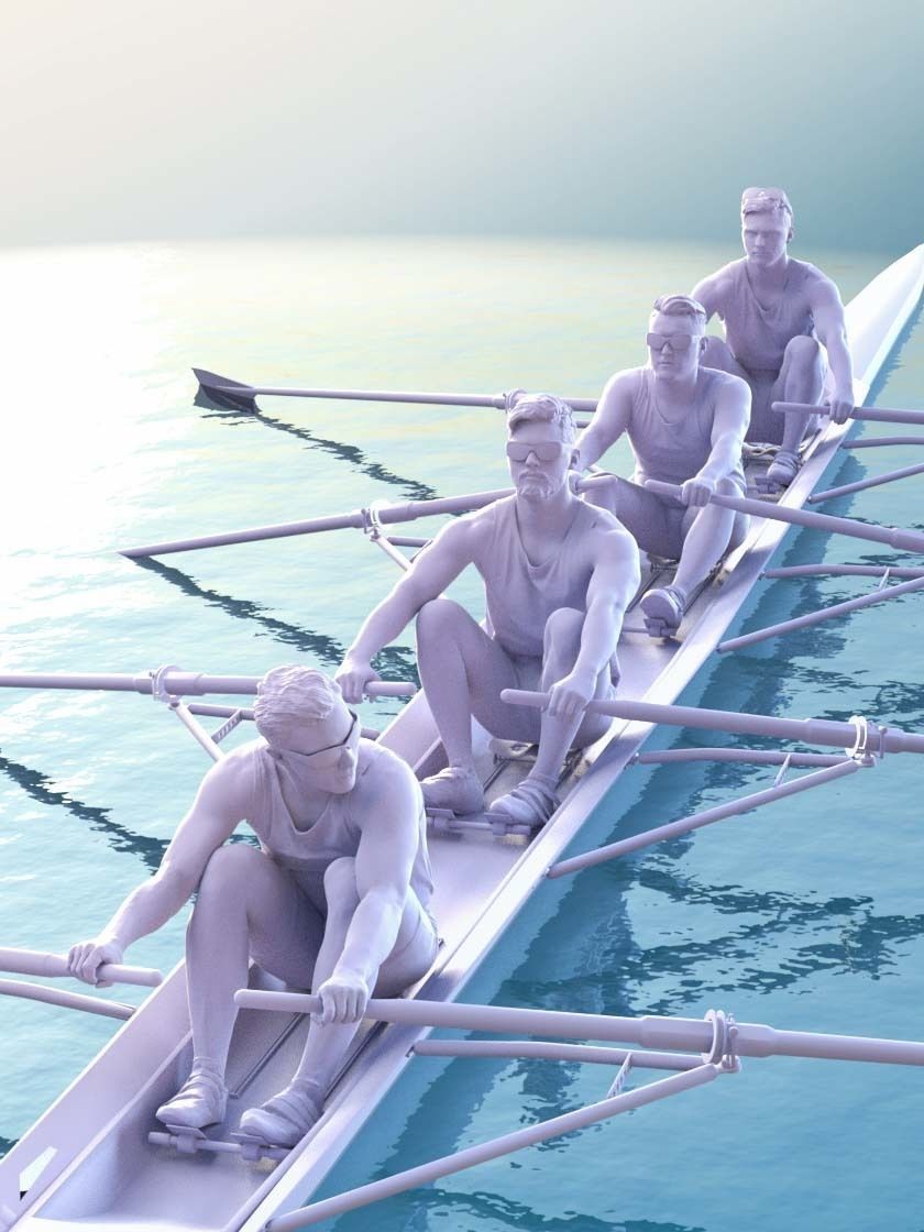 Rowers Group 10913 - Rowers With Boat Low-poly 3D model_4