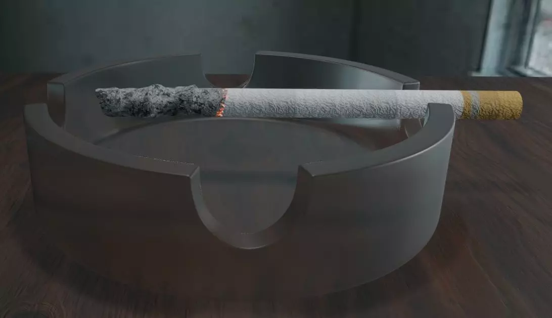 animated cigarette and ash tray Low-poly 3D model