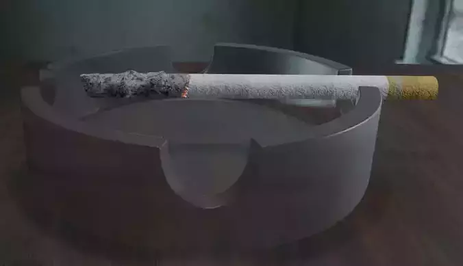 animated cigarette and ash tray  Low-poly 3D model