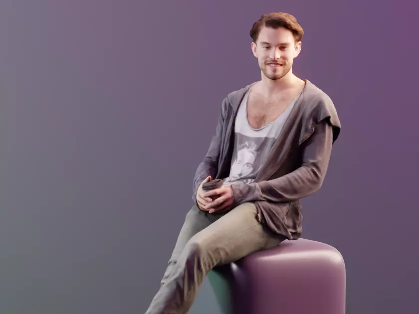 Kenneth 10161 - Sitting Casual Guy Low-poly 3D model_0