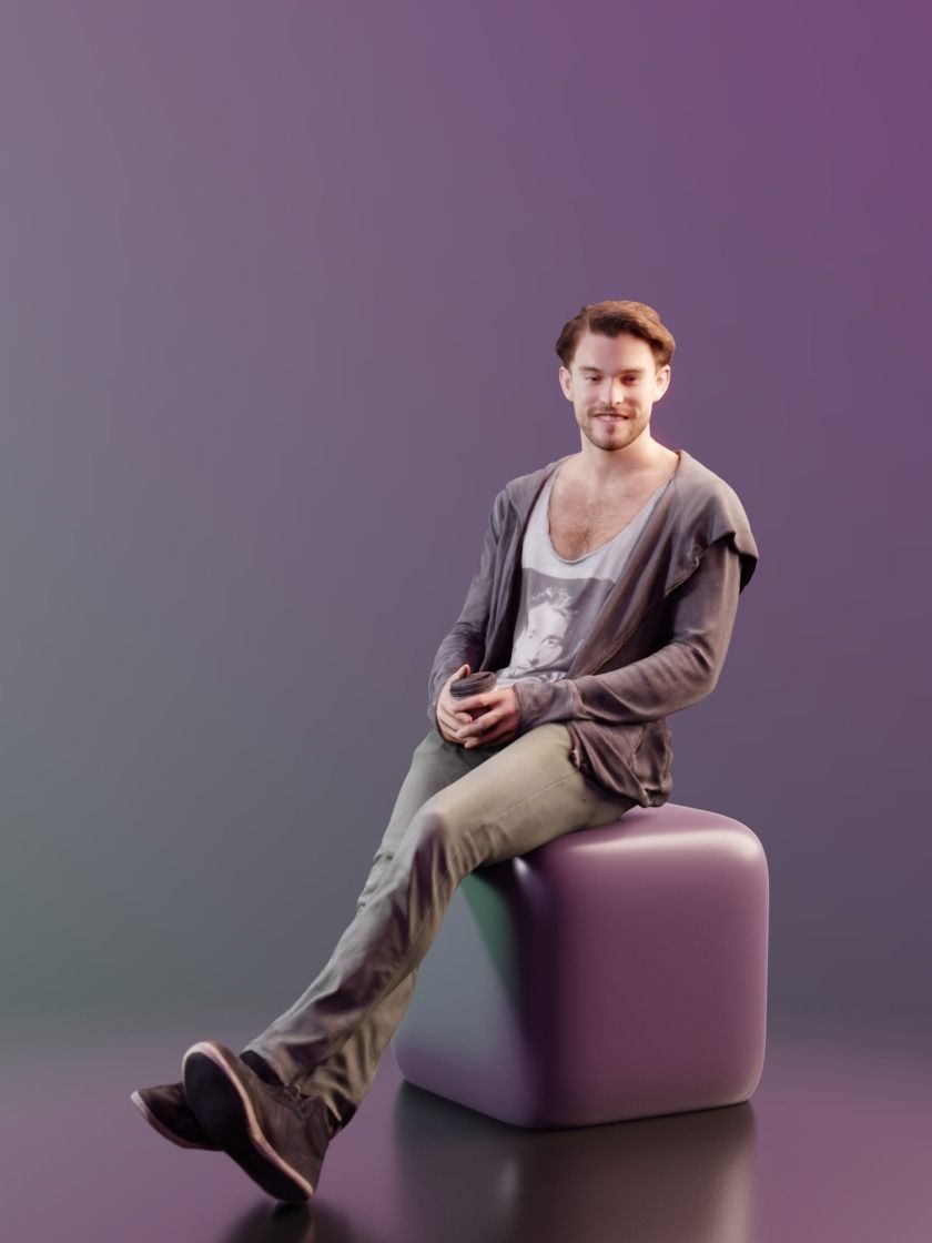 Kenneth 10161 - Sitting Casual Guy Low-poly 3D model_1