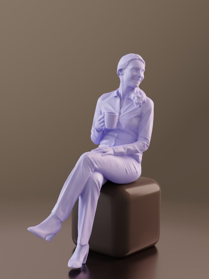 Kim 10174 - Sitting Business Woman Low-poly 3D model_3