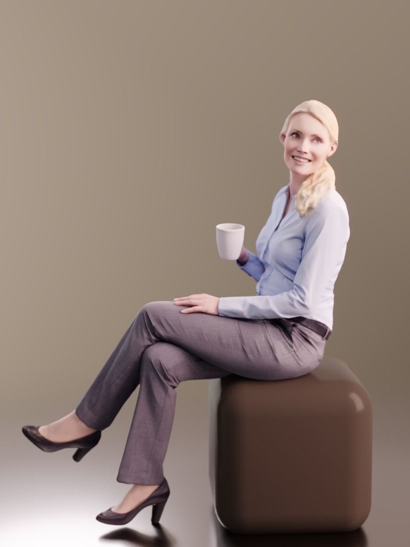 Kim 10174 - Sitting Business Woman Low-poly 3D model_2