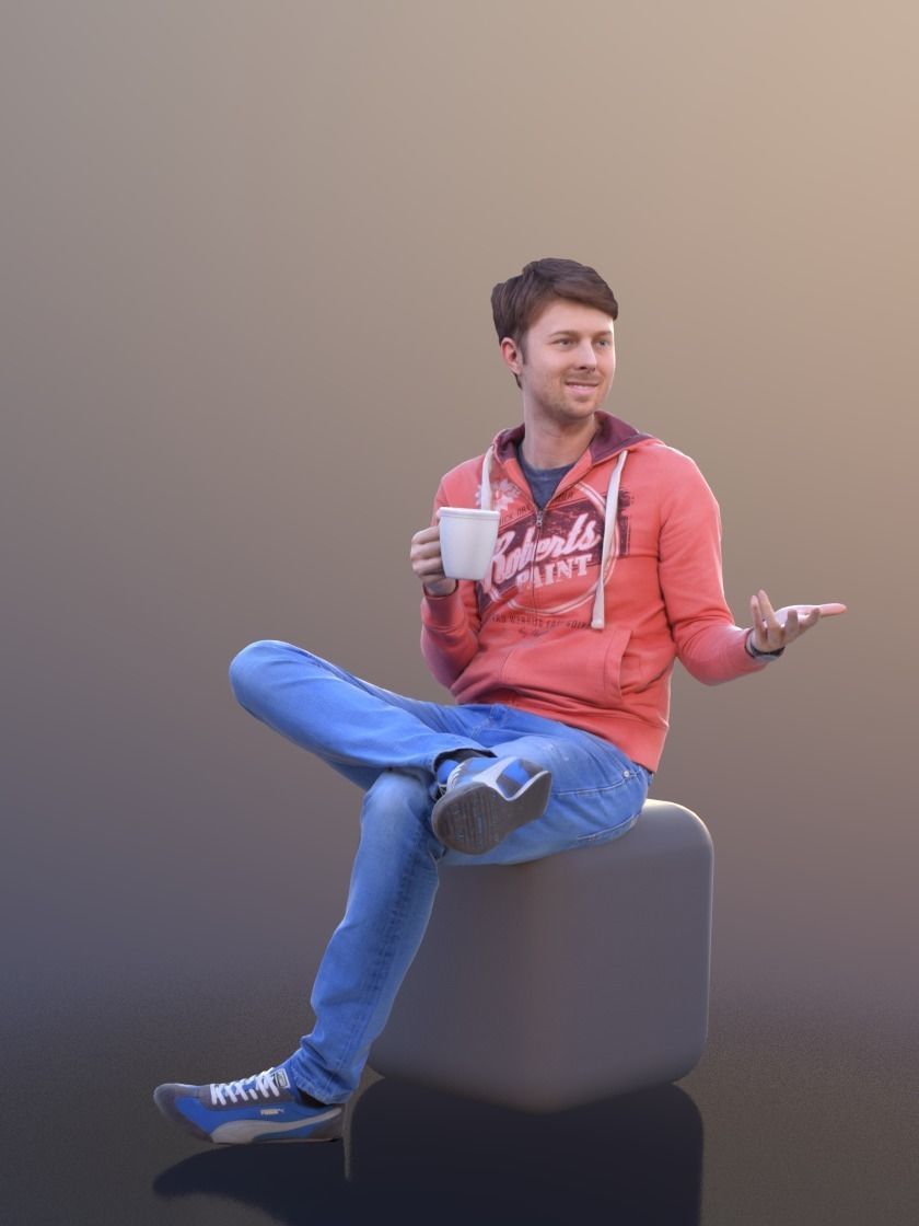 John 10312 - Sitting Casual Guy Low-poly 3D model_2