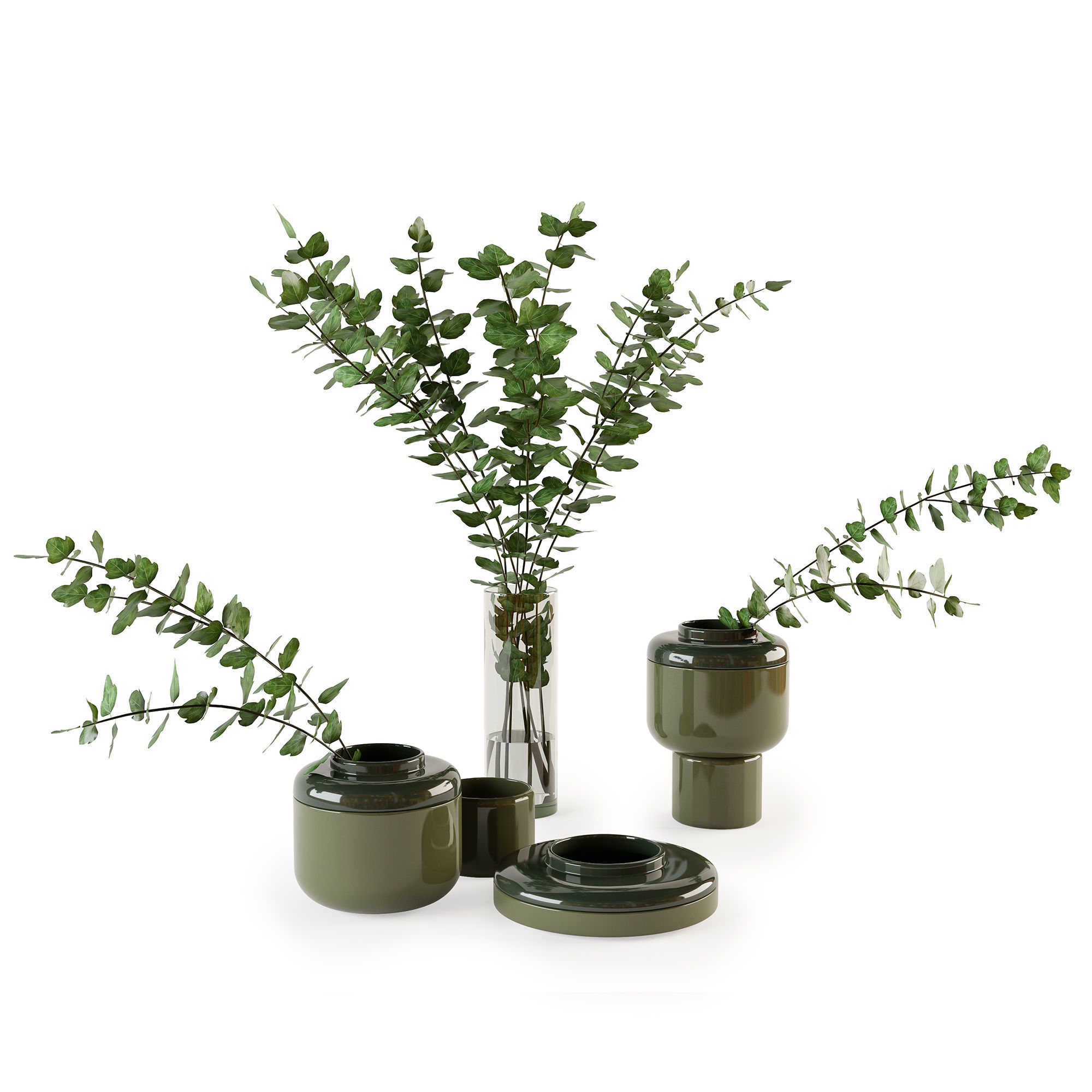 Decorative set with plants 3D model_4