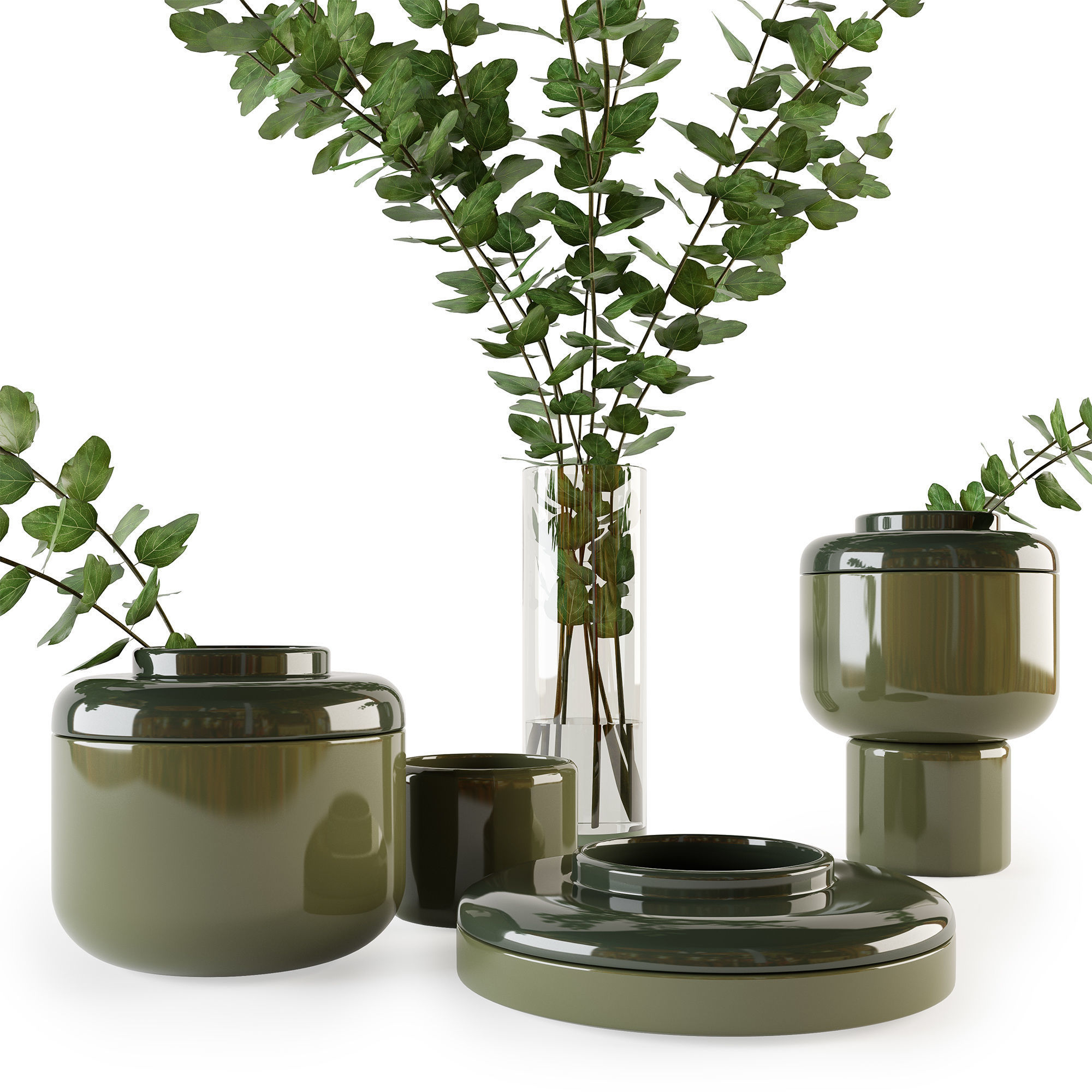 Decorative set with plants 3D model_5