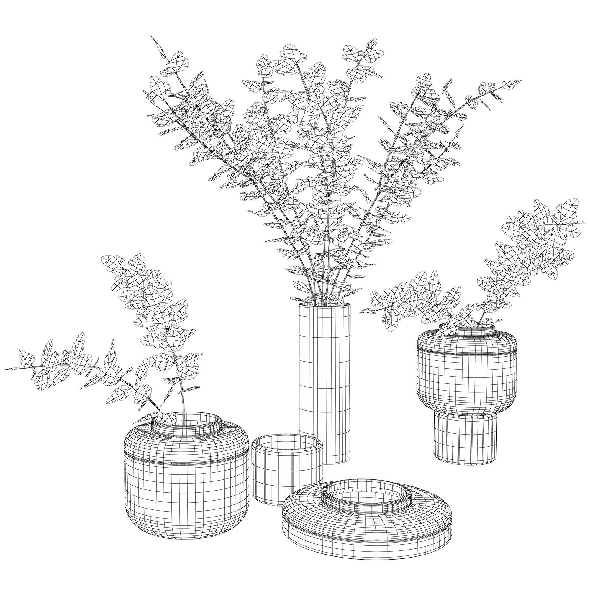 Decorative set with plants 3D model_9