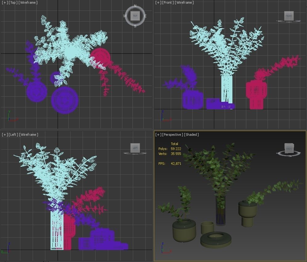 Decorative set with plants 3D model_10