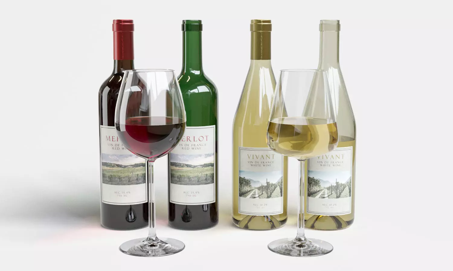 Wine Bottle and Glass Set 3D model