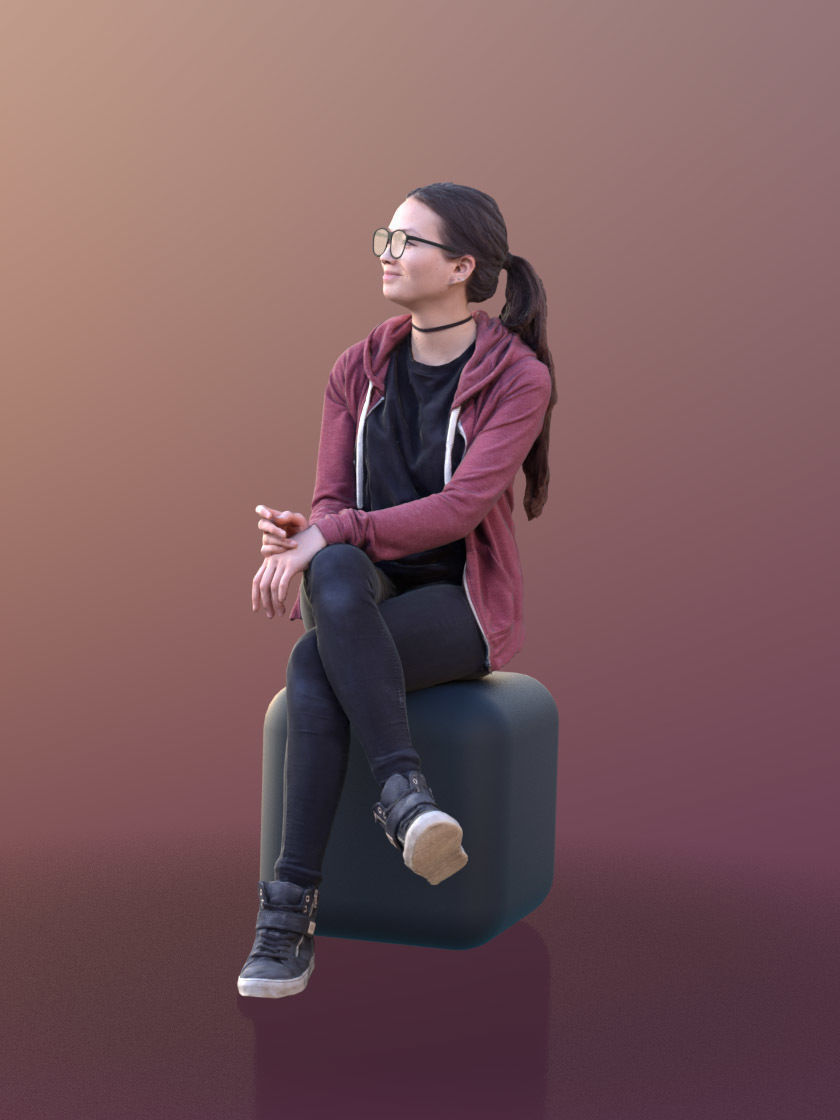 Laura 10443 - Casual sitting Girl Low-poly 3D model_2