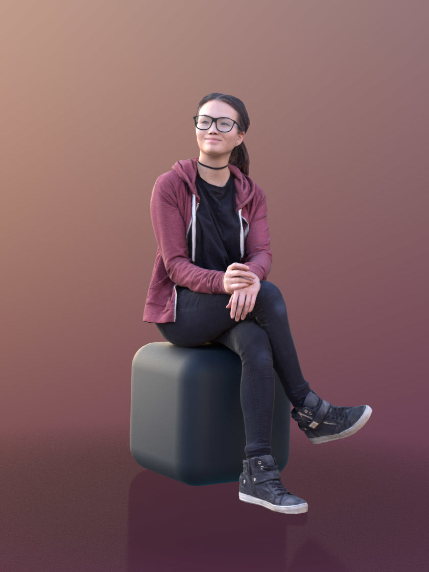 Laura 10443 - Casual sitting Girl Low-poly 3D model_1