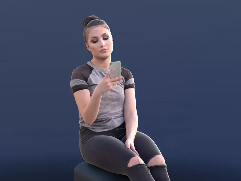 Sheona 10449 - Casual Sitting Girl Low-poly 3D model_0