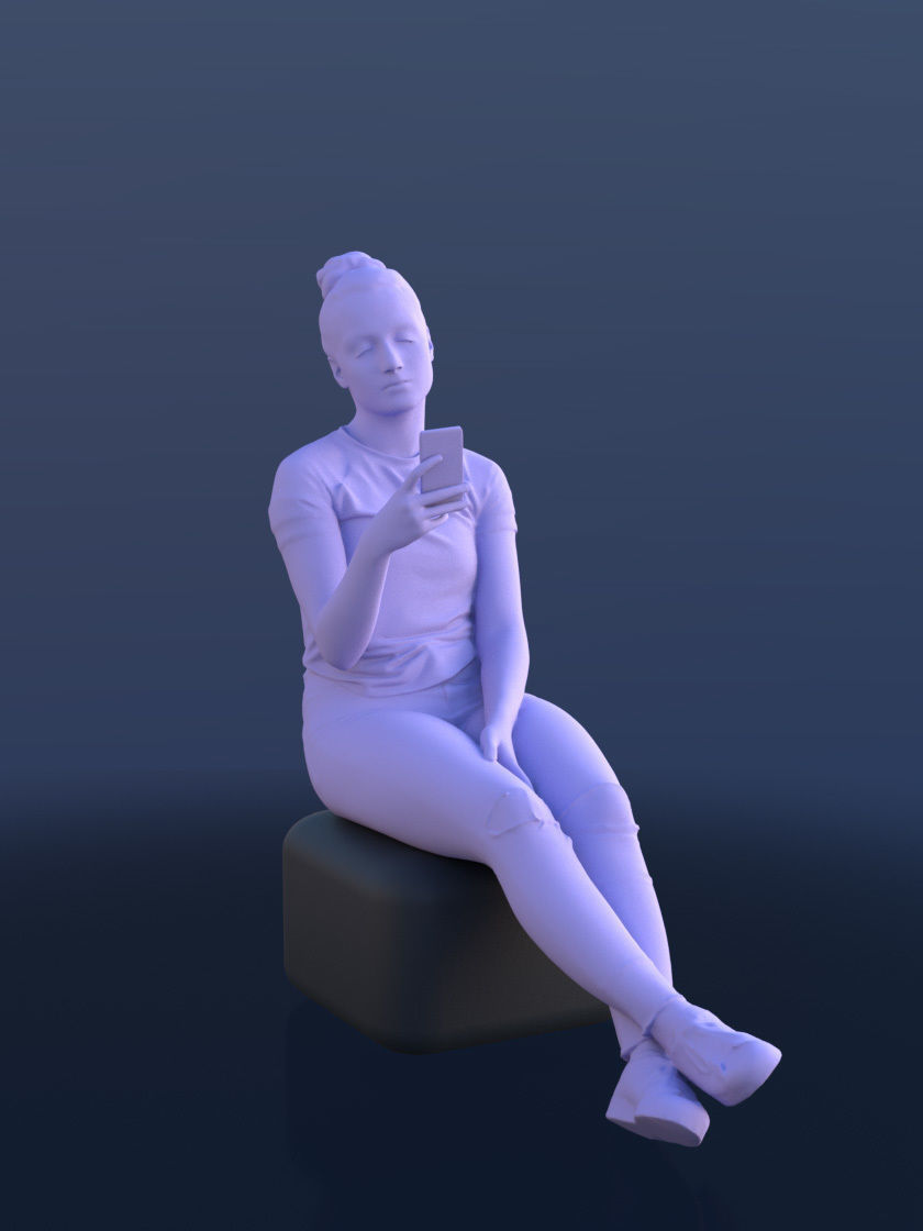Sheona 10449 - Casual Sitting Girl Low-poly 3D model_3