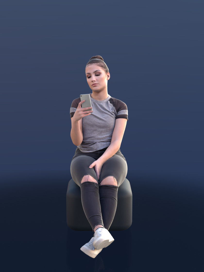 Sheona 10449 - Casual Sitting Girl Low-poly 3D model_2