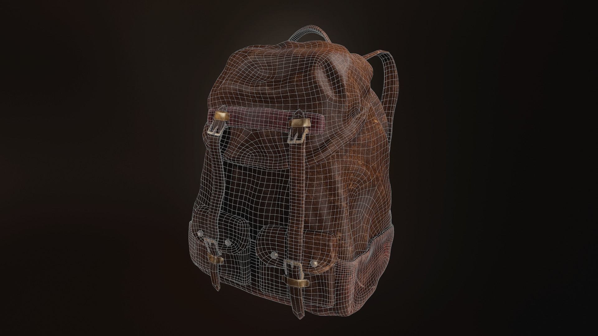Leather Backpack Low-poly 3D model_6