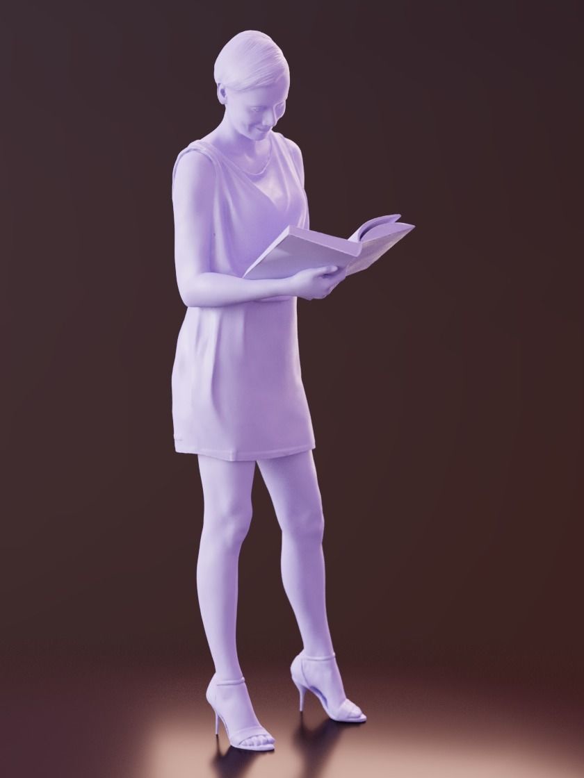 Ina 10059 - Reading Business Woman Low-poly 3D model_4