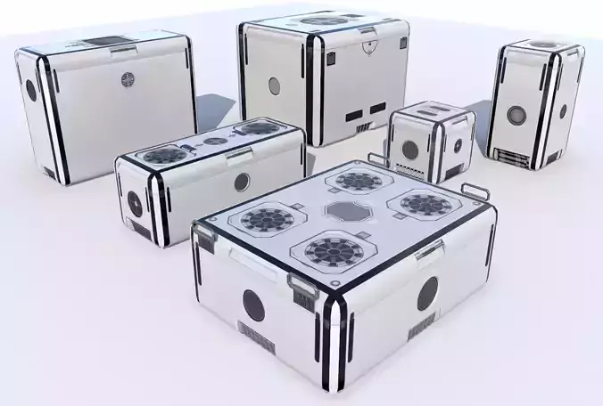 Sci Fi white cargo crates