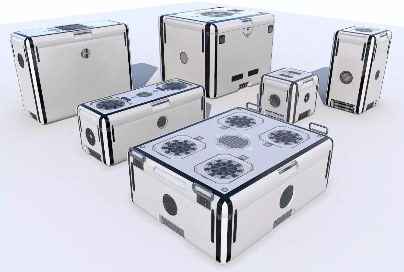 Sci Fi white cargo crates Low-poly 3D model_0