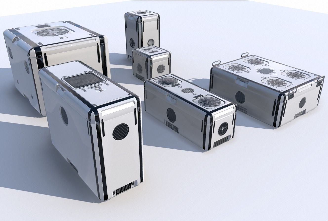 Sci Fi white cargo crates Low-poly 3D model_3