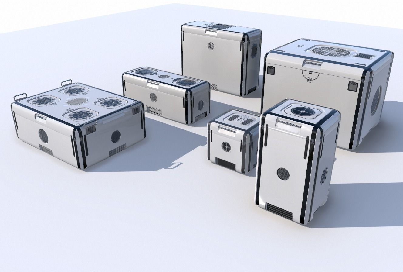 Sci Fi white cargo crates Low-poly 3D model_2