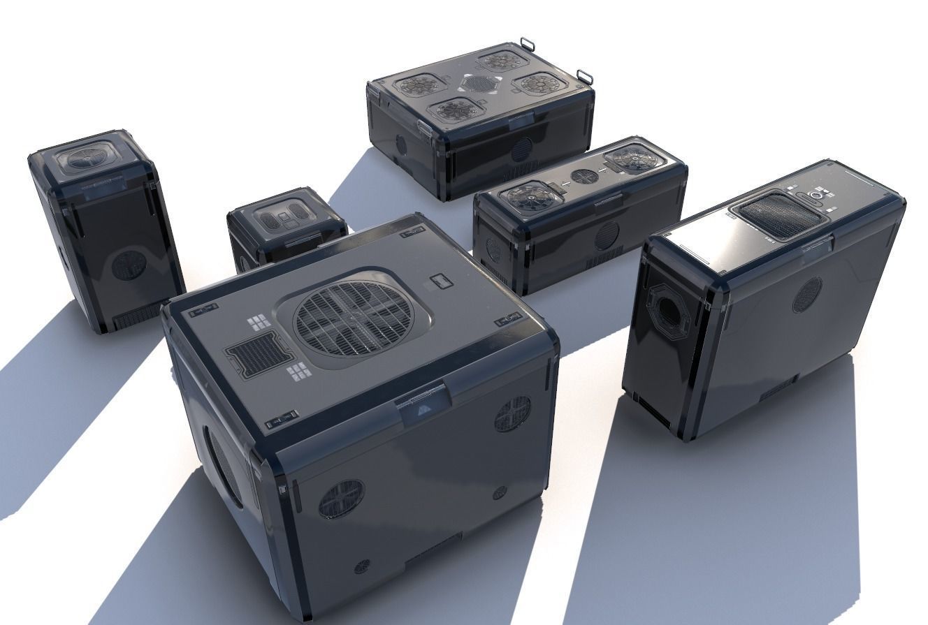 Sci Fi grey cargo crates Low-poly 3D model_3