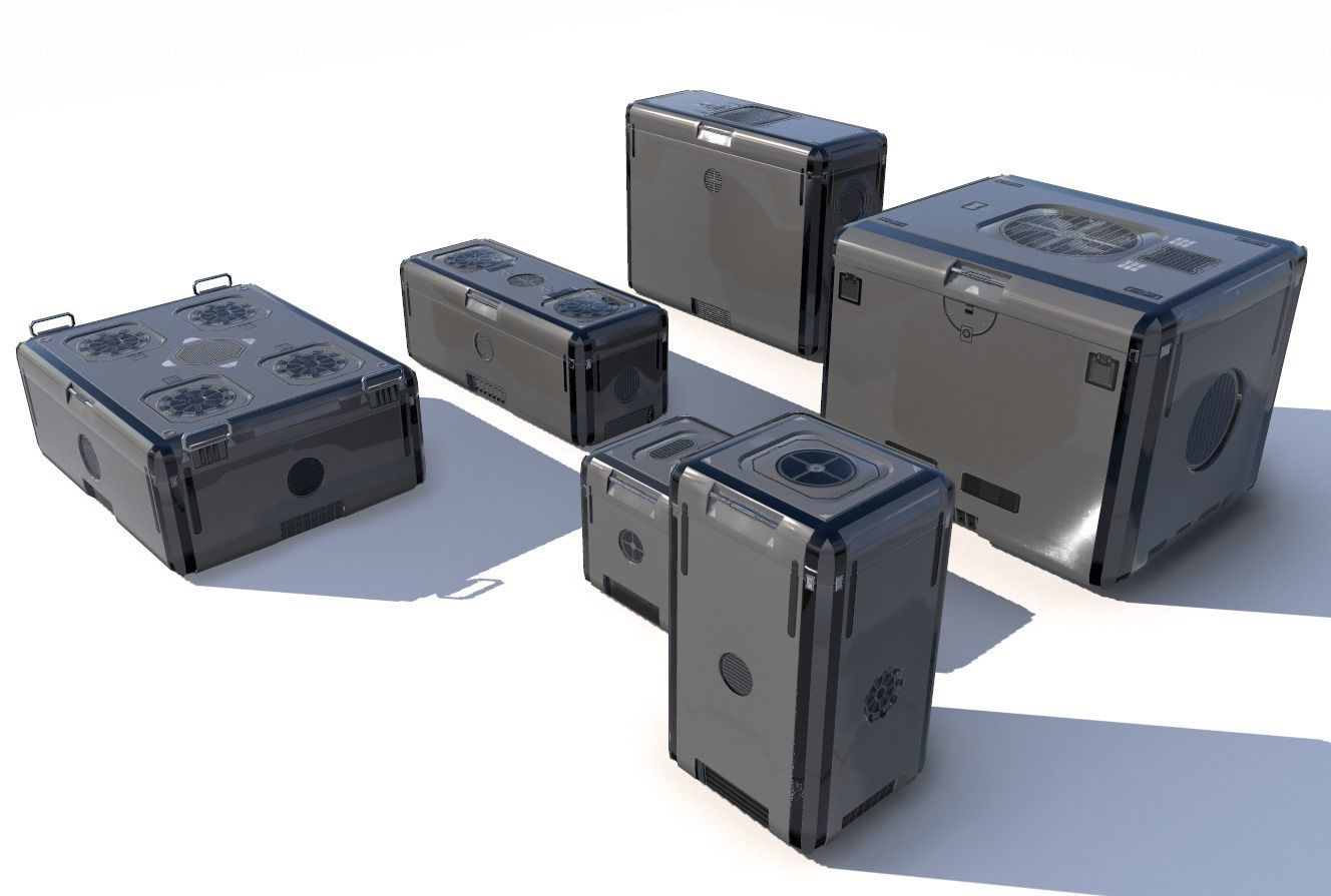 Sci Fi grey cargo crates Low-poly 3D model_2