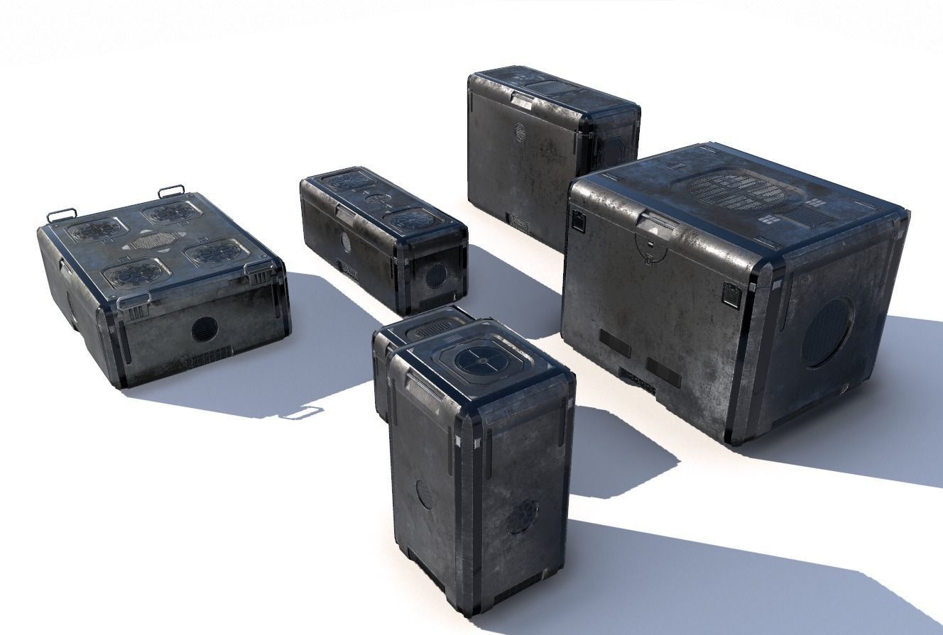 Sci Fi old grey cargo crates Low-poly 3D model_2
