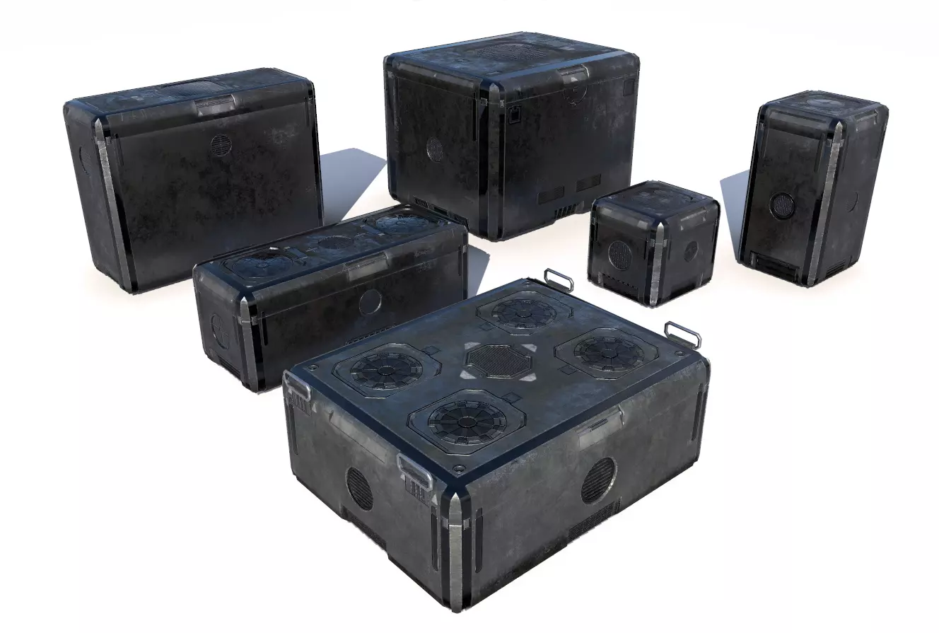 Sci Fi old grey cargo crates Low-poly 3D model_0