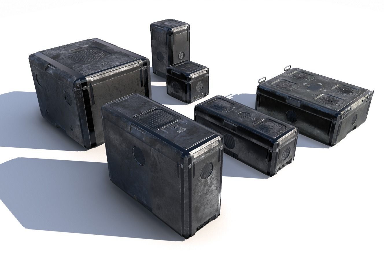 Sci Fi old grey cargo crates Low-poly 3D model_4