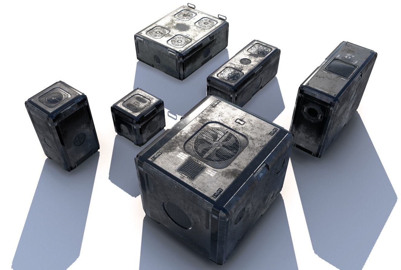 Sci Fi old grey cargo crates Low-poly 3D model_3