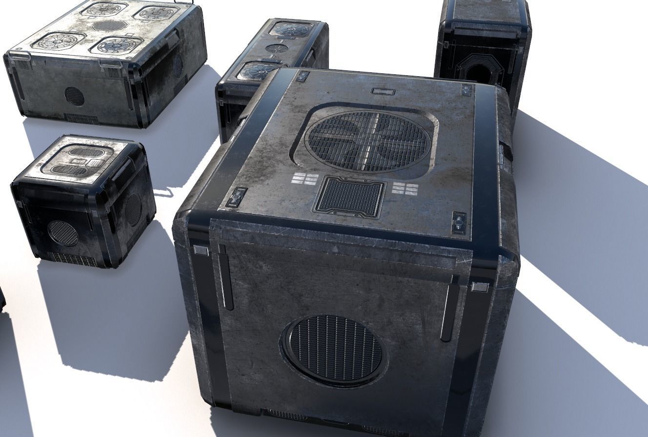 Sci Fi old grey cargo crates Low-poly 3D model_6