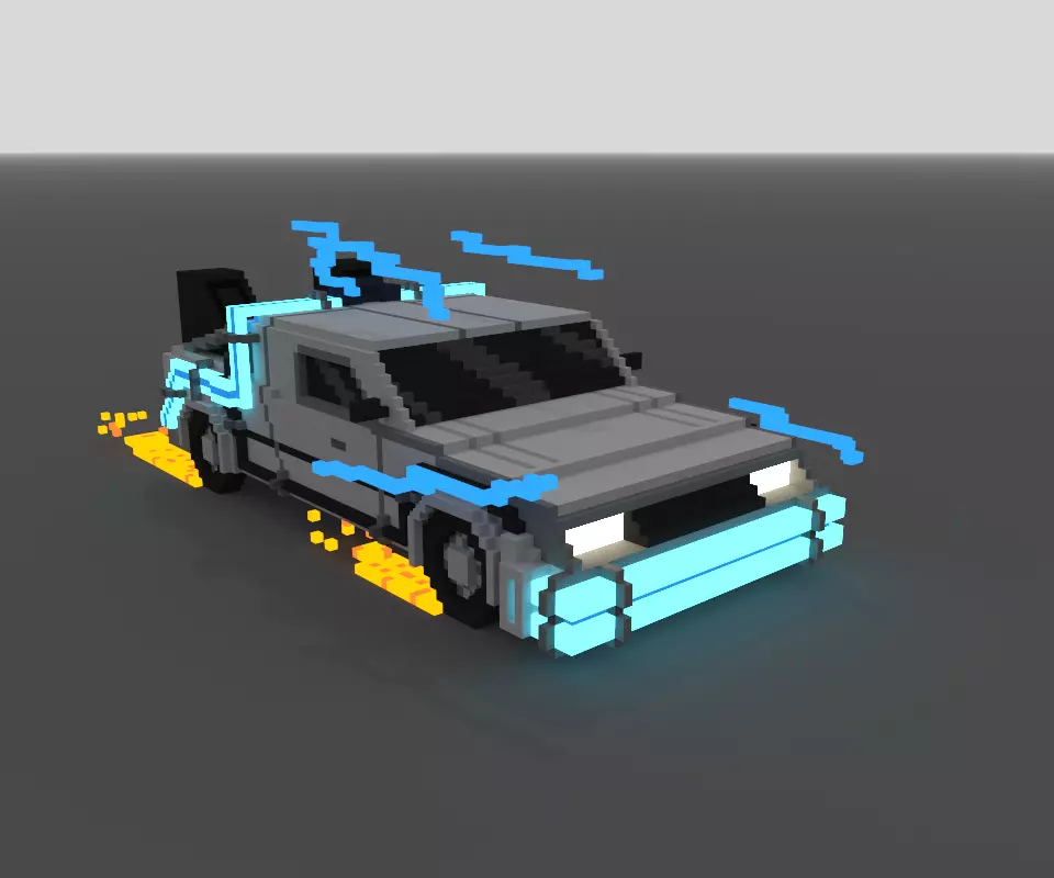 3d voxel delorean back to the future Low-poly 3D model_0