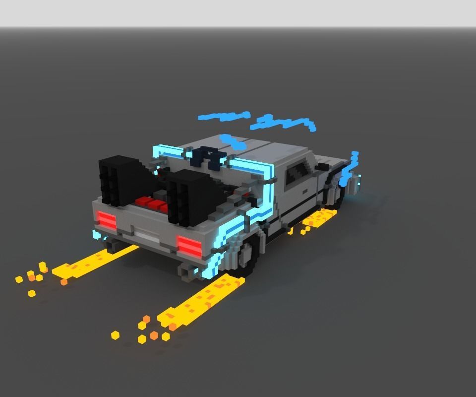 3d voxel delorean back to the future Low-poly 3D model_3