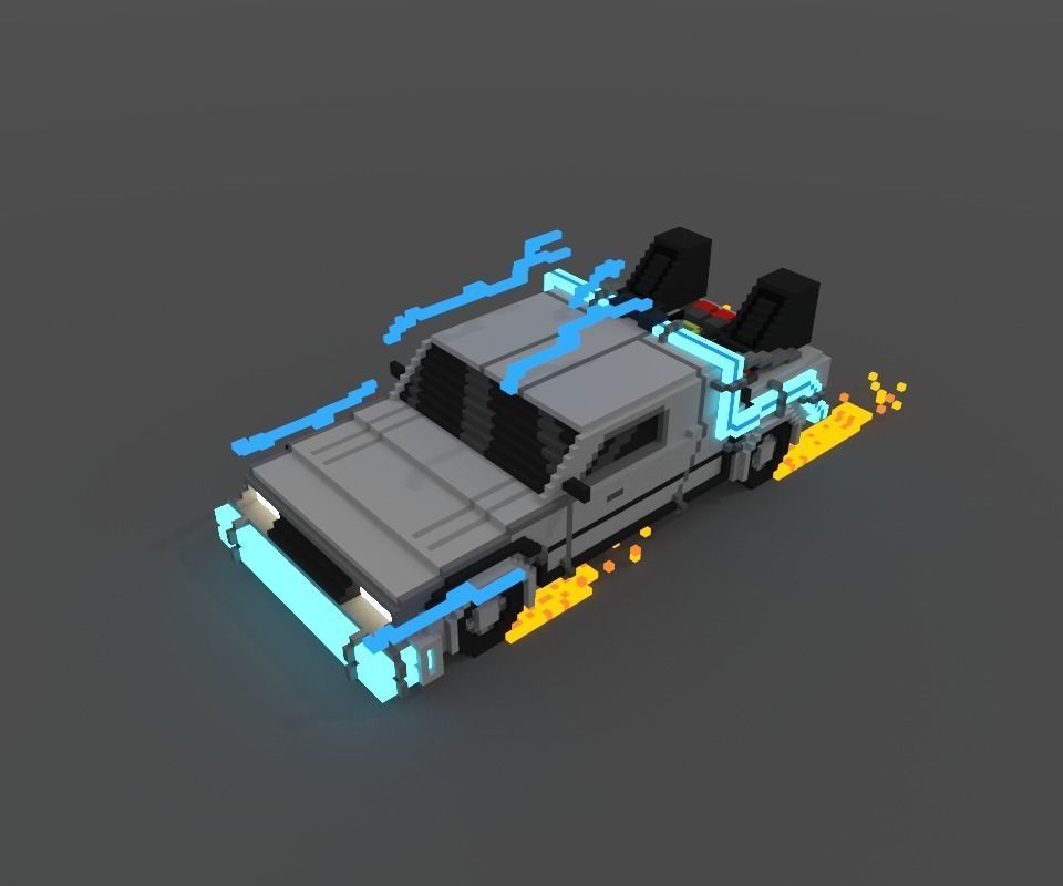 3d voxel delorean back to the future Low-poly 3D model_1