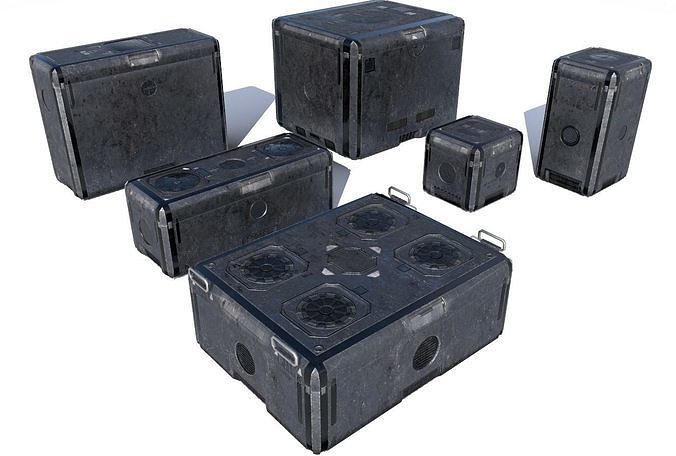 Sci Fi old grey-blue cargo crates Low-poly 3D model