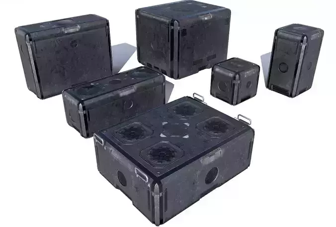 Sci Fi old grey-blue cargo crates Low-poly 3D model