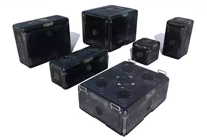 Sci Fi old black cargo crates