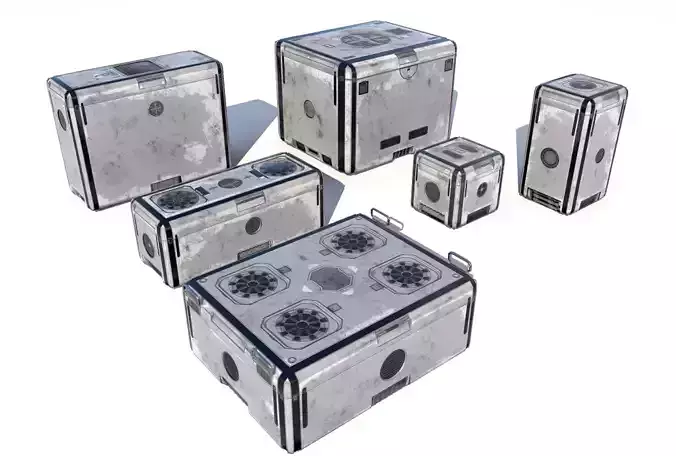 Sci Fi old white cargo crates