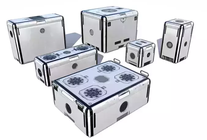 Sci Fi dirty white cargo crates