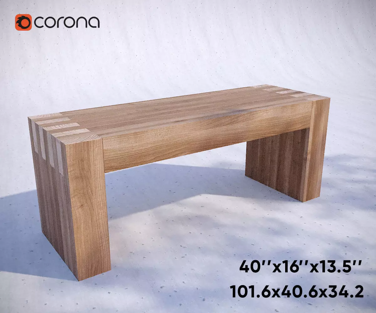 Wooden Bench Low-poly 3D model