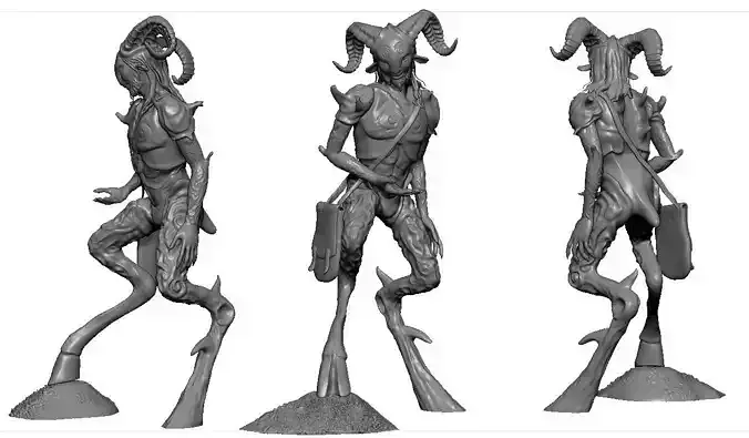 Faun 3D print model person holding up silver statue