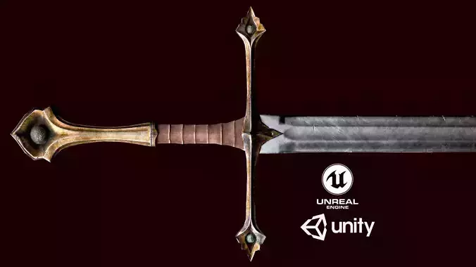 Long sword Low-poly 3D model