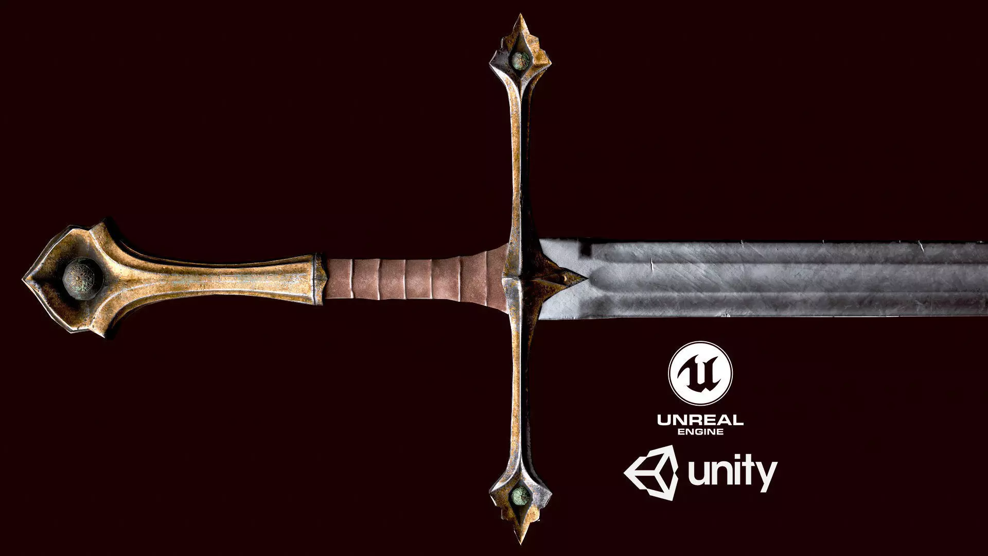 Long sword Low-poly 3D model_0