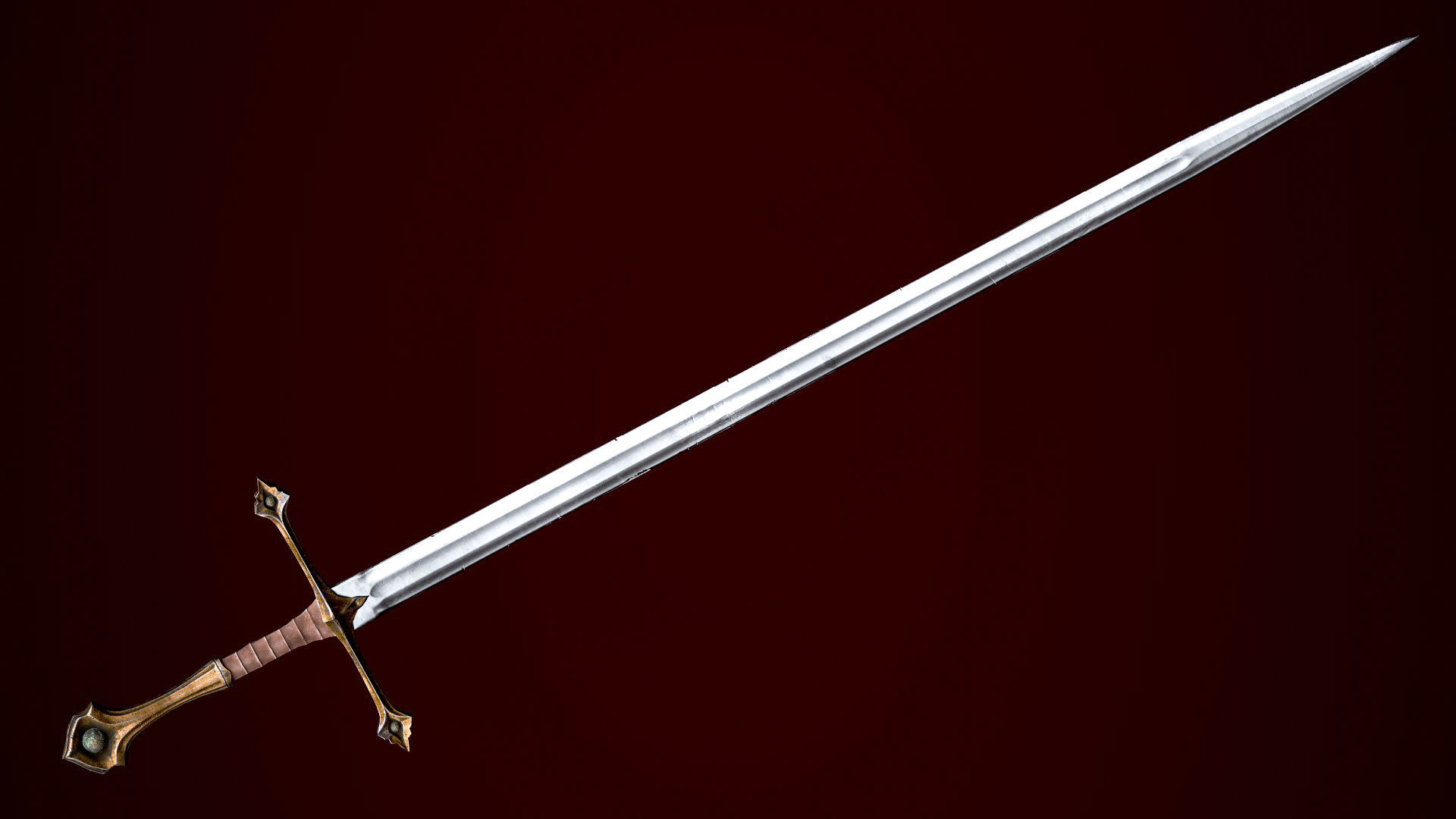 Long sword Low-poly 3D model_5
