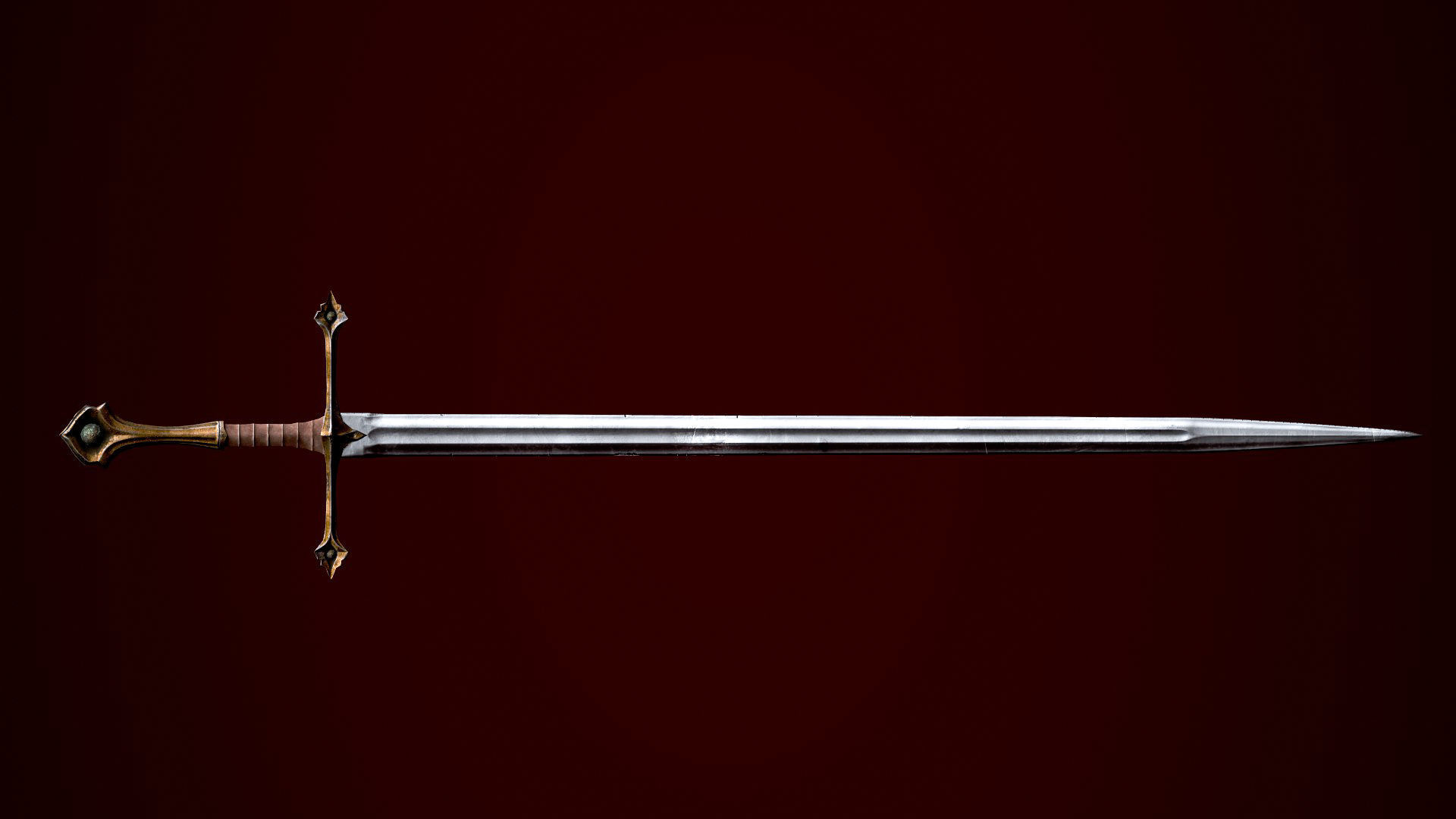 Long sword Low-poly 3D model_1