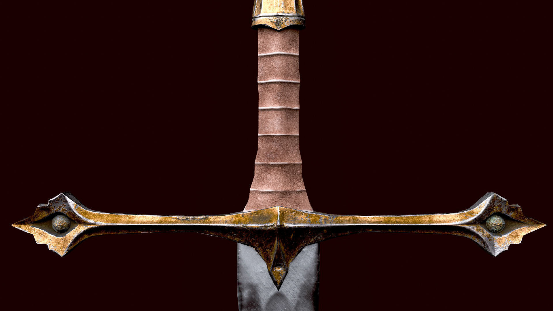 Long sword Low-poly 3D model_4