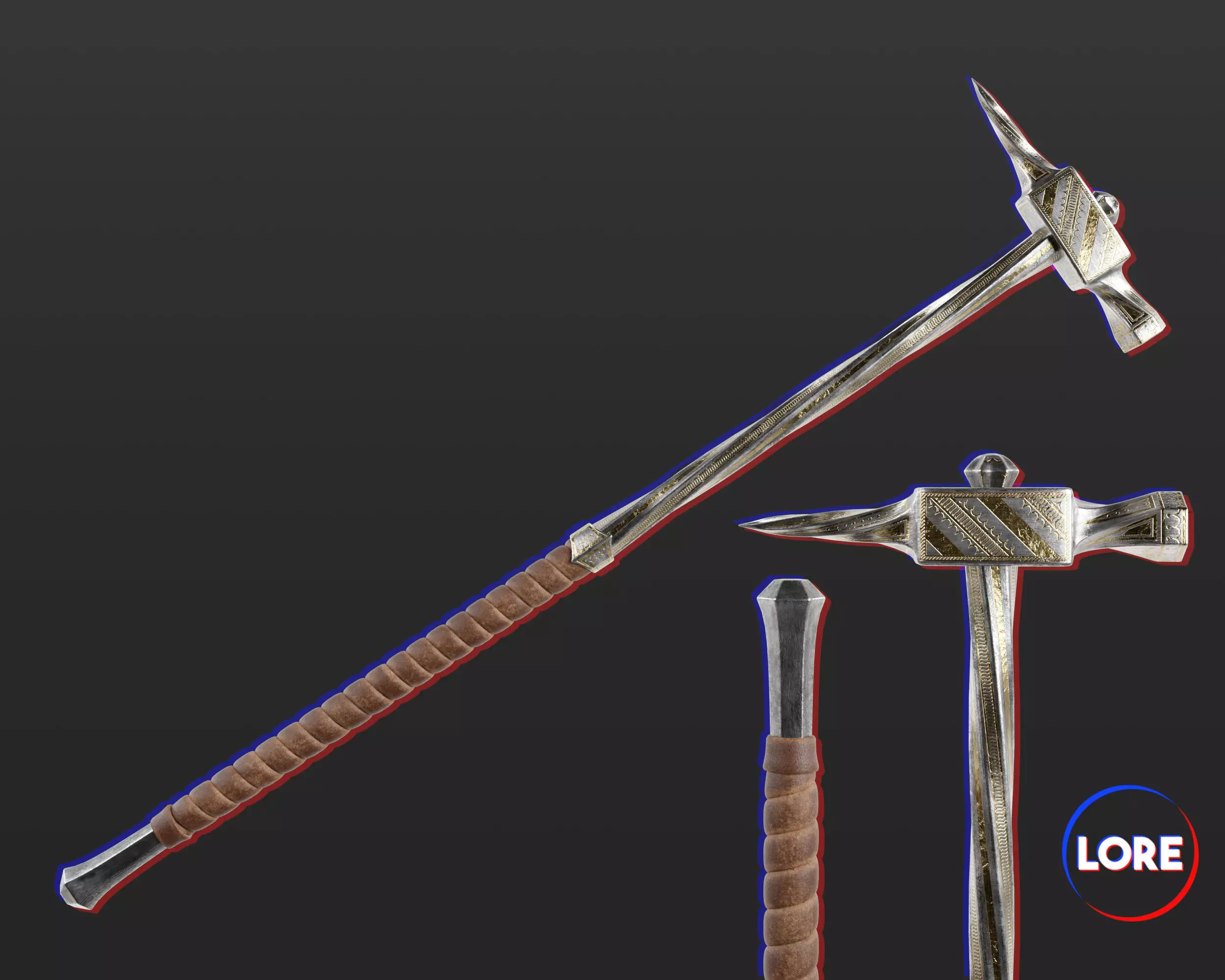 Medieval Noble Weapon Warhammer Low-poly 3D model_0