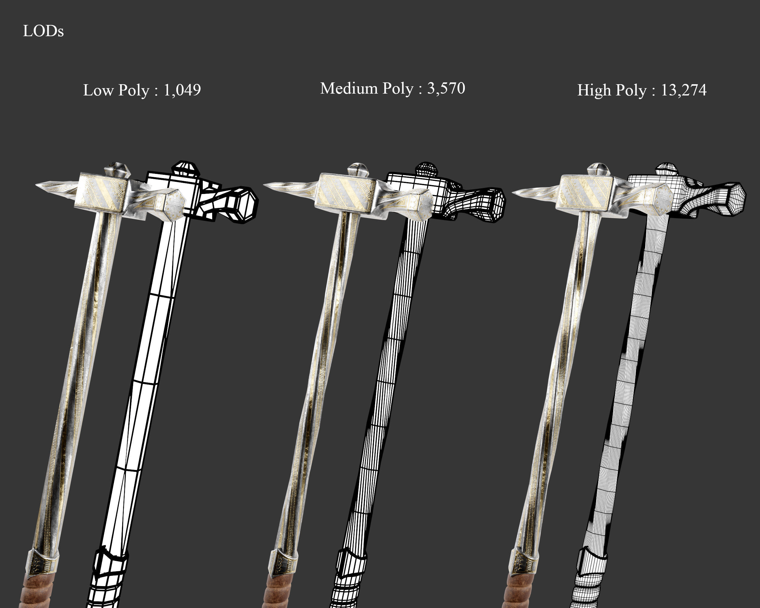 Medieval Noble Weapon Warhammer Low-poly 3D model_2