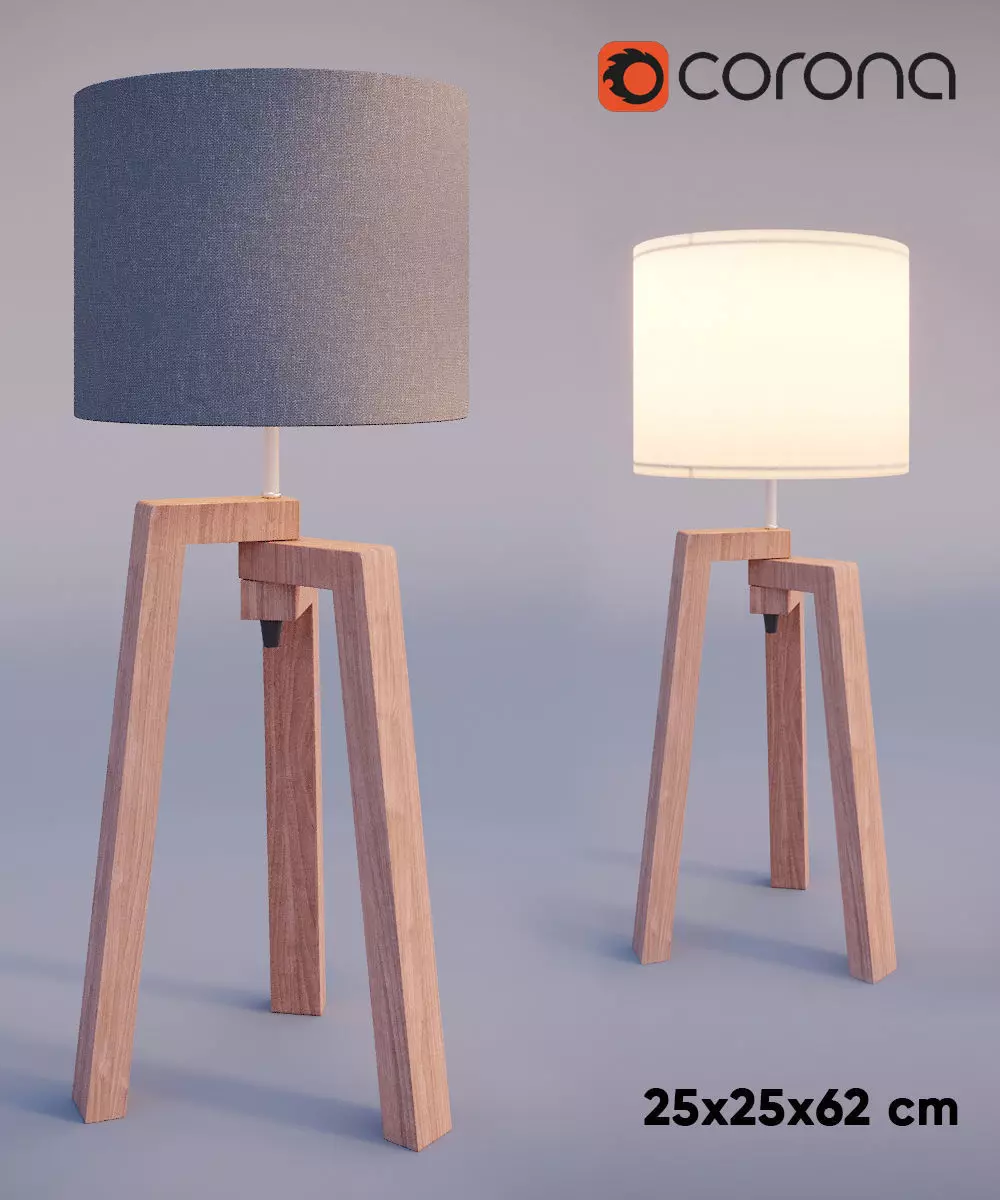 Tripod table lamp  Low-poly 3D model_0